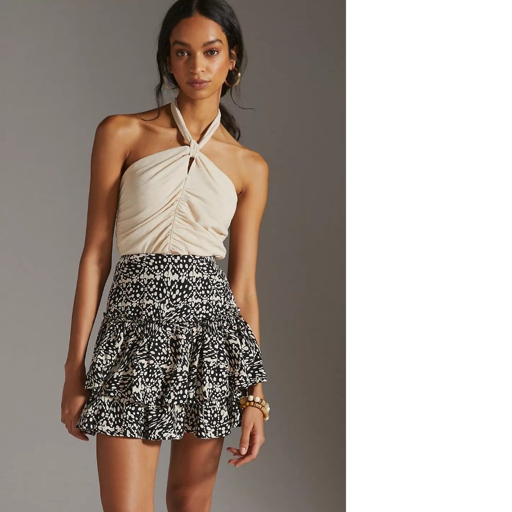 new anthropologie Maeve Tiered Mini linen Skirt SIZE 6 nwt black color